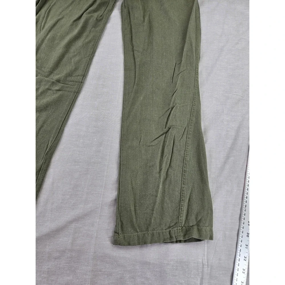 Cali 1850 Womens Medium Olive Green Linen Blend Wide Leg Drawstring Pants 2108 - Picture 7 of 11